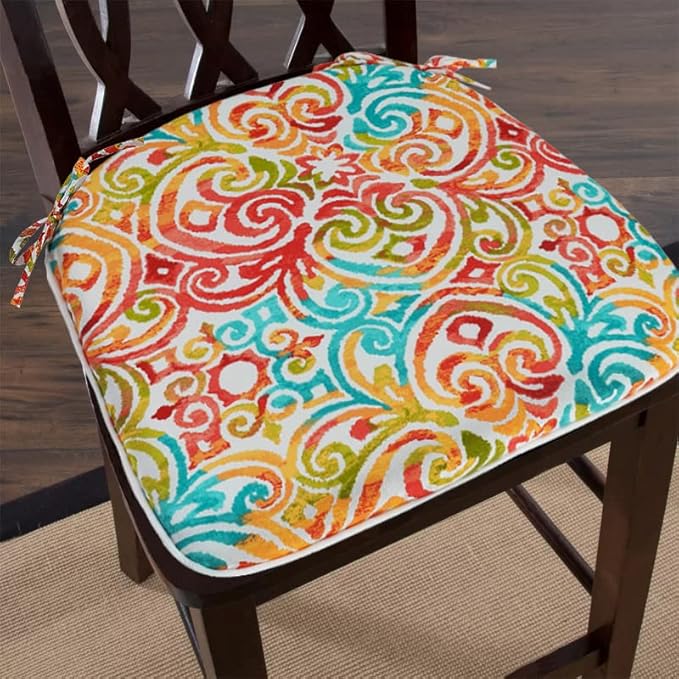FUNHOME Outdoor Chair Cushions Set of 4, Water-Repellent Seat Cushions D16xW17 Inch, All Weather Patio Chair Pads with Tie Furniture Garden Office Decoration, Corinthian Dapple