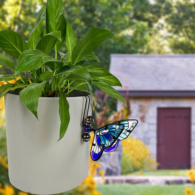 BESPORTBLE 3Pcs Butterfly Decorations for Plant Pot - Iron and Glass Hanging Butterfly Ornaments, Flower Pots Bonsai Hangers Figurines, Outdoor Garden Pendant Decor