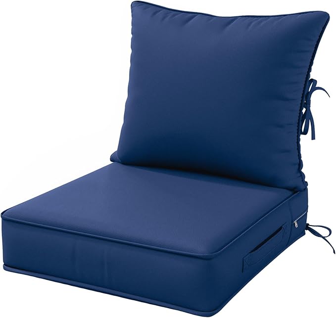Outdoor Patio Chair Cushions Set 22 L X 24 W X 4 H Waterproof & Fade Resistant Deep Seat and Back Cushions with Removable Covers Outdoor Seat Cushion Set for Chairs and Sofas