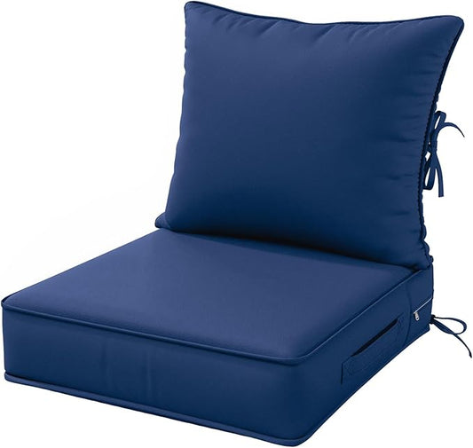 Outdoor Patio Chair Cushions Set 22 L X 24 W X 4 H Waterproof & Fade Resistant Deep Seat and Back Cushions with Removable Covers Outdoor Seat Cushion Set for Chairs and Sofas
