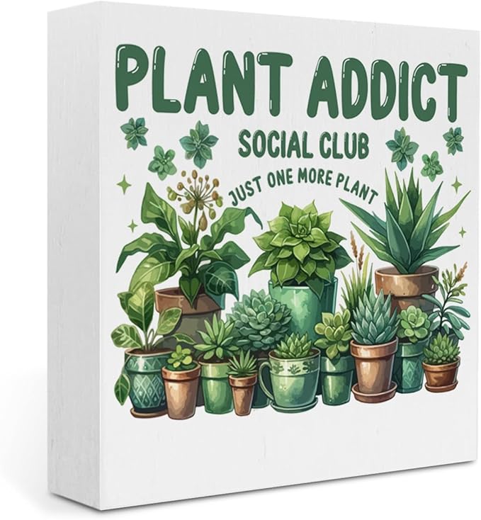 Plant Lover Gift Gardening Gifts for Women Just One More Plant Rustic Garden Decor Wooden Box Sign Block Plaque Gardener Planter Plant Lover Gifts for Home Farmhouse Garden Decor