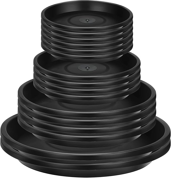 16 Pack Plastic Plant Saucer Black Pot Saucers Round Water Tray Thick Drip Trays for Potted Flower Pan Plant Drainage for Indoor Outdoor Garden, 4 Inch, 6 Inch, 8 Inch, 10 Inch