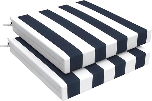 LVTXIII Outdoor Chair Cushions, Water Repellent Patio Furniture Cushions Outdoor Chair Pads with Ties for Dining Chairs and Garden Furniture, 22"x22"x3" Set of 2, Cabana Navy