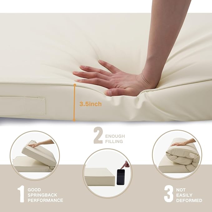 Outdoor Bench Cushion 4 inches Memory Foam Waterproof Patio Furniture Bench Cushion Porch Swing Cushion with Handle and Adjustable Strap, 42 x 18 Inch Cream