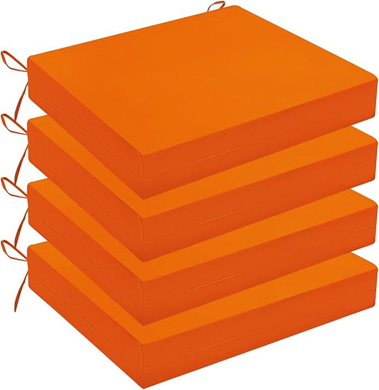 Wellsin Outdoor Chair Cushions for Patio Furniture - Outdoor Cushions for Chairs - Water Resistant Patio Chair Cushions Set of 4, 18.5"X16"X3", Orange