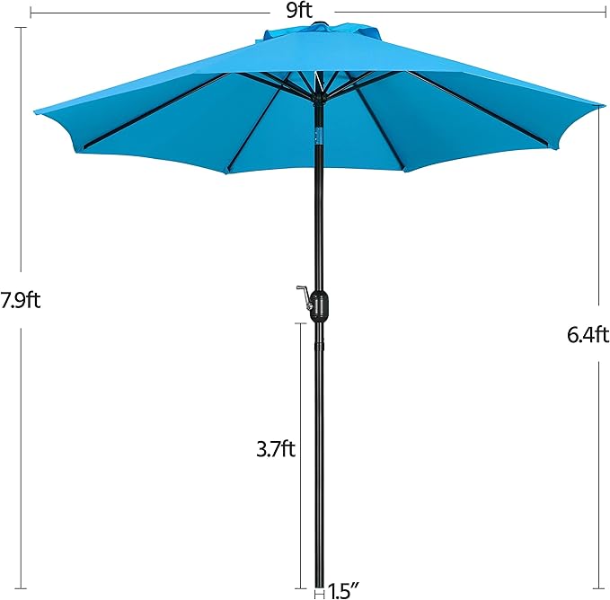 Yaheetech 9FT Outdoor Patio Umbrella Market Table Umbrella Yard Umbrella with Push Button Tilt Crank, 8 Ribs for Garden/Lawn/Deck/Backyard/Beach/Pool,Sky Blue