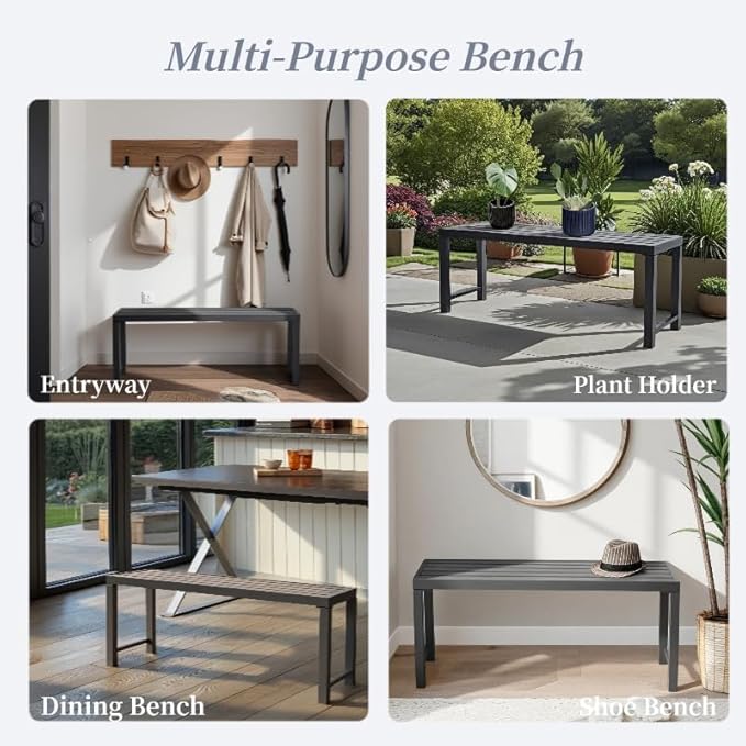 46" Outdoor Metal Backless Bench, All-Weather Patio Garden Bench for Backyard, Porch, or Lawn, Durable Steel Bench for Outdoor Spaces, Black