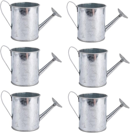 Mini Handmade Decorative Watering Can, Set of 6, Height 2.36 inch, Cute Metal Jug for Hand Crafts,Garden Theme Parties,Home Decor and Accessories of Refrigerator Magnets (Silver, Height 2.36 inch)