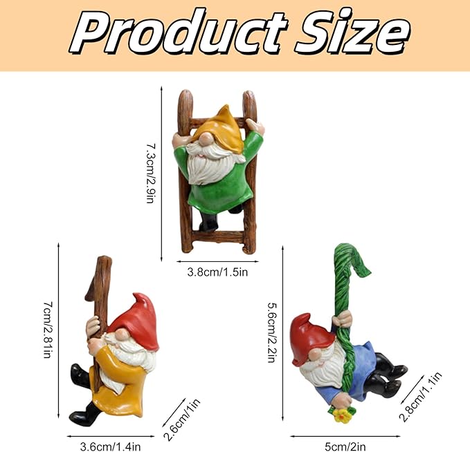 3PCS Cute Climbing Gnome Figurines Flower Pot Hugger, Resin Garden Gnomes Statue, Plant Decorations for Pots, Outdoor Decor Fence Ornaments for Patio Lawn Garden Yard (Multicolor)