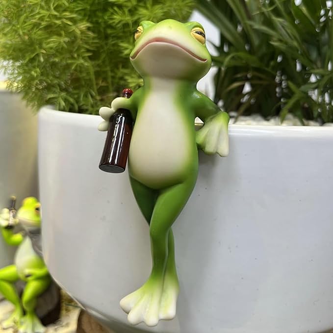 Miniature Frog Figurines Planter Decoration for Pots, Cute Frog Statue Outdoor Fairy Garden Decor for Planters Flower Yard Lawn Birthday Gifts for Women