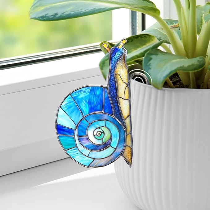JOONOR 2 Pieces Stained Acrylic Snail Flower Pot Hugger Cute Animal Snail Statue for Planter Hanger Decorations Outdoor Fairy Garden Planter Edge Accessories,Style D
