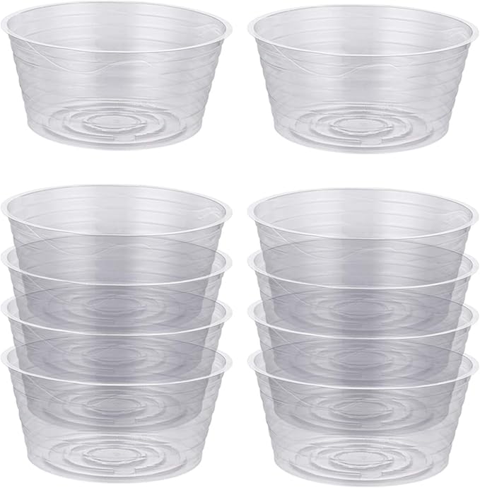 Idyllize 10 Pieces of 8 Inch Clear Thin Deep Plastic Plant Saucer Drip Tray for Pots (8'')