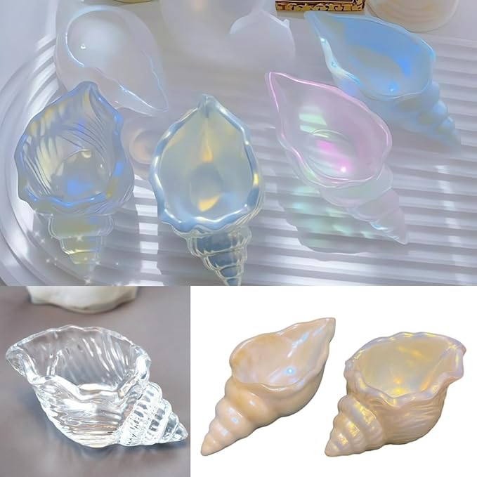 2 Pack Conch Silicone Molds, Seashell Candle Containers Mold, Handmade Storage Tray Resin Sea Snail Mould, DIY Knobbed Whelks Concrete Succulent Planter Mold (Conches)