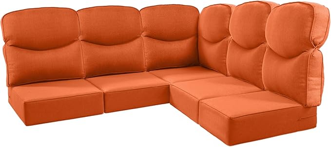 Luxury 24x24x6 Outdoor Cushions for 5-Seat Sectional Sofa Set of 5 - Water-Repellent 11-Piece Patio Cushion for Outside Rattan Wicker Loveseat Chair L-Shape Couch - Orange/Smile