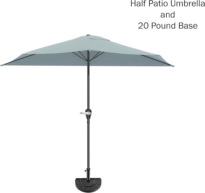 9-Ft Half Patio Umbrella Easy Crank Semicircle Balcony Shade with 20lb Weighted Base for Deck, Porch, or Against a Wall by Pure Garden (Dusty Green)