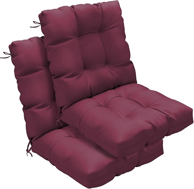 Outdoor Chair Cushions Set of 2, 42x21x4 Inch Patio Cushion for Dining/Rocking Chairs, High Back Soft Seat Pad with Ties, Indoor Outside Use, Fade-Resistant & Waterproof, Burgundy