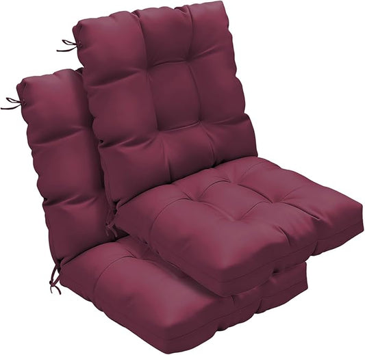 Outdoor Chair Cushions Set of 2, 42x21x4 Inch Patio Cushion for Dining/Rocking Chairs, High Back Soft Seat Pad with Ties, Indoor Outside Use, Fade-Resistant & Waterproof, Burgundy