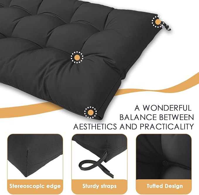 MTMR Outdoor Bench Cushion-44X19 Water-Repellent Tufted Porch Swing Cushions with High Elasticity PP Cotton and Ties Fade-Resistant Patio Outdoor Chair Cushion for Bench Furniture, Indoor Seat Cushion