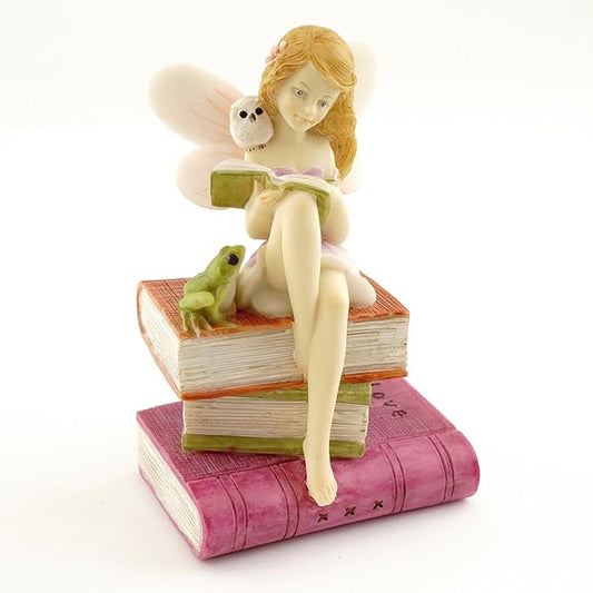 Top Collection Miniature Garden and Terrarium Fairy Reading on Books with Frog and Owl Figurine