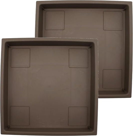 The HC Companies 11 Inch Accent Square Plant Saucer, Lightweight UV-Resistant Plastic Outdoor & Indoor Flower Pot Tray, 2-Pack Plant Pot Trays for Garden & Home Decor, Chocolate