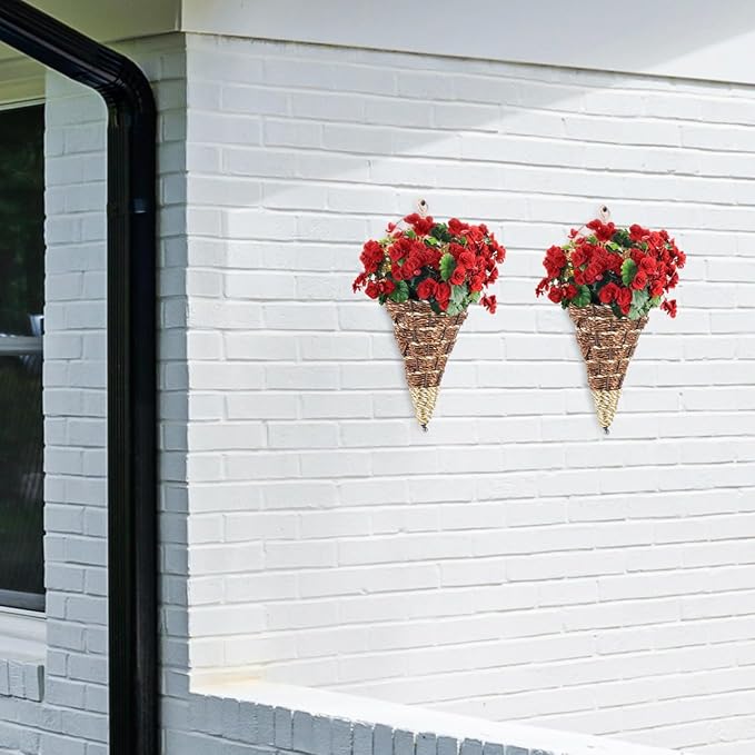 YARNOW Wall Hanging Flower Pot Rattan Planter Basket 12.40X5.51X2.75In Triangular Cone Shape Indoor Outdoor Garden Space-Saving Wall Mounted Planter