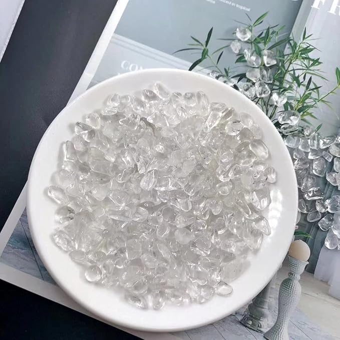 IMALY Clear Quartz Tumbled Chips Stone Polished Crushed Healing Crystal Quartz Pieces Irregular Shaped Stones for Home Decorative Stones Vases Plants Succulents 0.5lb