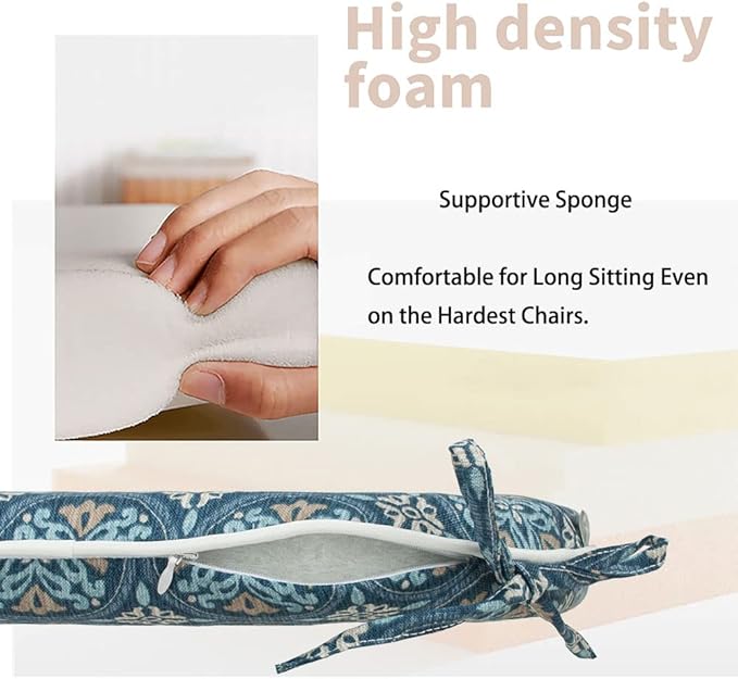 Magpie Fabrics Outdoor/Indoor 17"x16"x2" Chair Cushions with Ties Set of 2, Waterproof All Weather U-Shape Seat Pads Decoration for Patio Garden Furniture Home Office (Morgan Medal Blue)