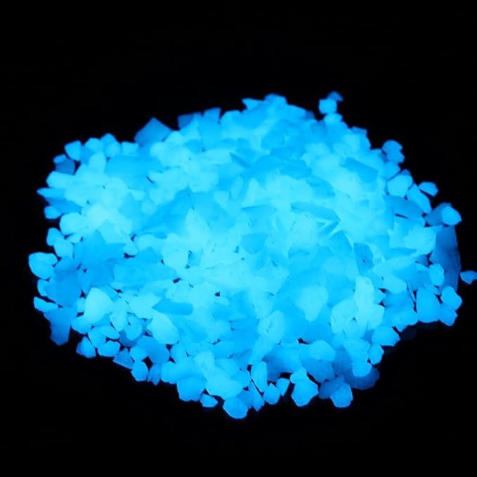Shiny Stone Glow in The Dark Aquarium Neon Gravel Sand, Decorative Rocks for Fish Tank and Fairy Garden, Home Dec,305g/0.67lbs (5-8mm, Sky Blue)