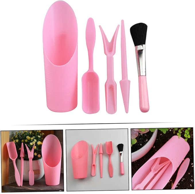 GALPADA Succulent Planting Tool Set with Cultivator, Potting Shovel, Cleaning Brush, and Soil Spoon, Pink Gardening Accessories for Indoor and Outdoor Plant Care