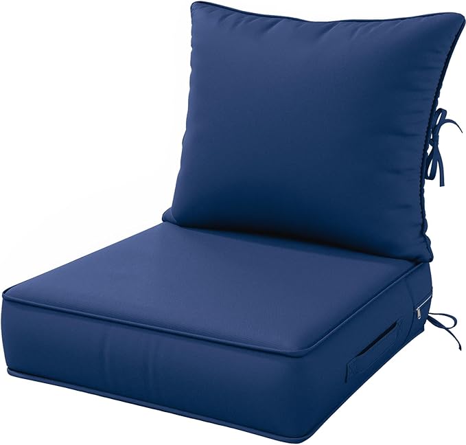 Outdoor Patio Chair Cushions Set 24 L X 24 W X 5 H Waterproof & Fade Resistant Deep Seat and Back Cushions with Removable Covers Outdoor Seat Cushion Set for Chairs and Sofas