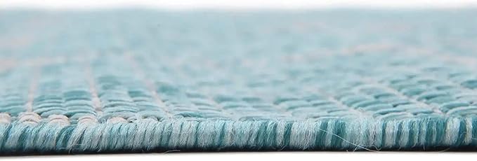 Unique Loom Outdoor Trellis Collection Area Rug (7' 10" Round, Aquamarine/ Gray)
