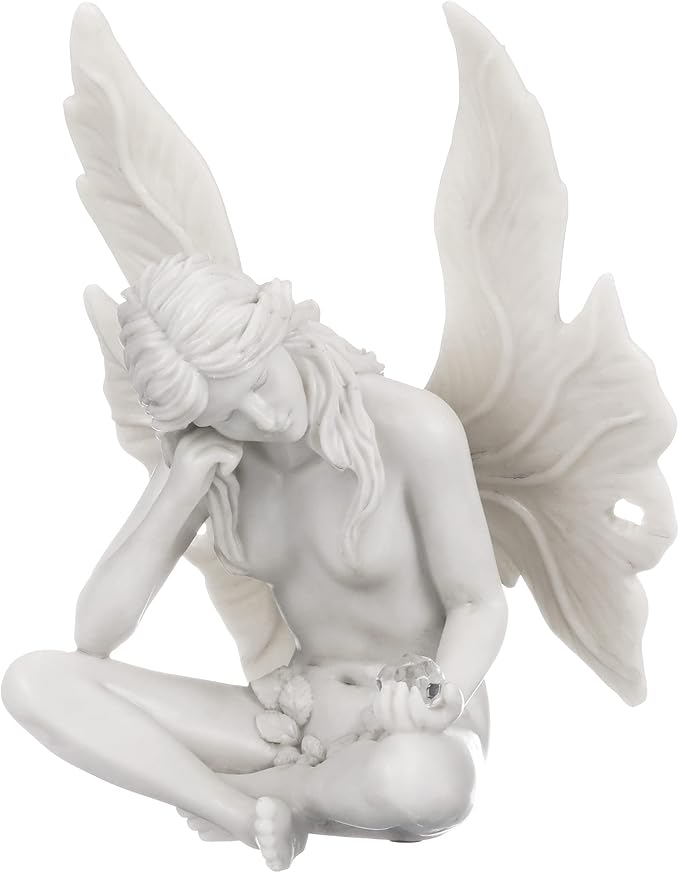 Design Toscano Gazing Secret Garden Fairy Woman Statue Figurine, 7 inches wide, 10 inches tall, Cast Stone Resin, Antique Stone Finish