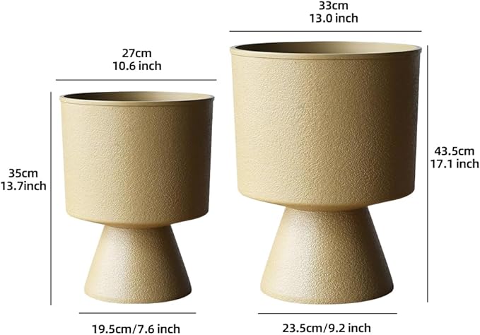 Lookat Modern Hourglass Planter, Indoor Decorative Plastic Plant Container, Textured Metal Look, Contemporary Home Garden Pot (GLOD, CUP003 Small+Medium)
