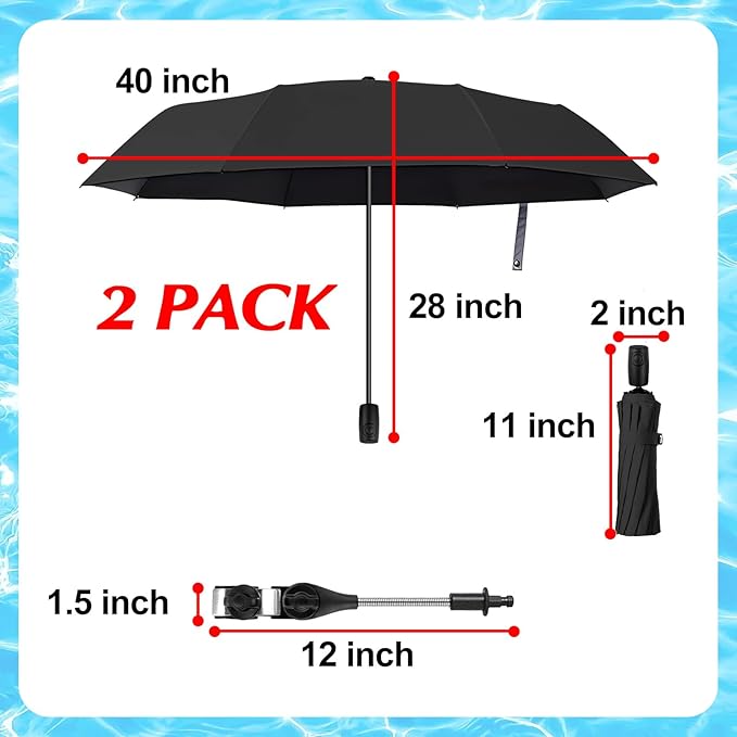 2 Pack Pool Shade Umbrella, 40" Adjustable Above Ground Pool Sunshade Canopy with Carry Bag,Patio Umbrella Use for Garden/PoolDeck/Backyard/Beach Chairs/Camp Trolley/Strollers/Golf Carts