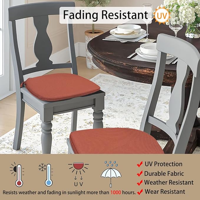 Magpie Fabrics Outdoor/Indoor 17"x16"x2" Chair Cushions with Ties Set of 2, Waterproof All Weather U-Shape Seat Pads Decoration for Patio Garden Furniture Home Office (Coral Red)