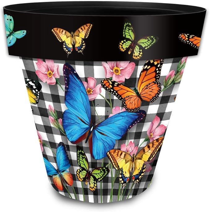 Briarwood Lane Spring Planter 8.5" x 8.5" x 8.5" Checkered Butterflies Small for Spring Planter