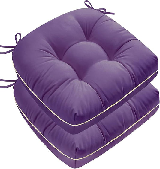 Outdoor Chair Cushions Set of 2, Outdoor Cushions for Patio Furniture and Wicker Chair, Memory Foam Patio Seat Cushion Pads with Ties, 19 x 19 Inch (Purple)