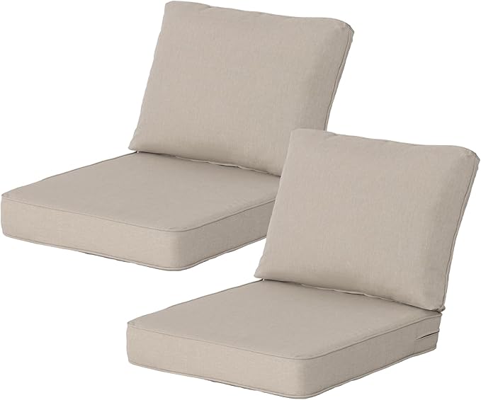 24x27.5 Inch Outdoor Deep Seat Cushions Set of 2,Thick High-Density Foam, Water-Resistant, Piped Edges & YKK Hidden Zipper for Patio Furniture,Putty