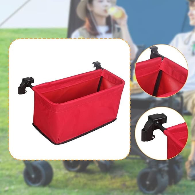 Wagon Cart Tail Bag Waterproof Removable Utility Attachment Easy Attach Wagon Basket for Garden Beach, Red