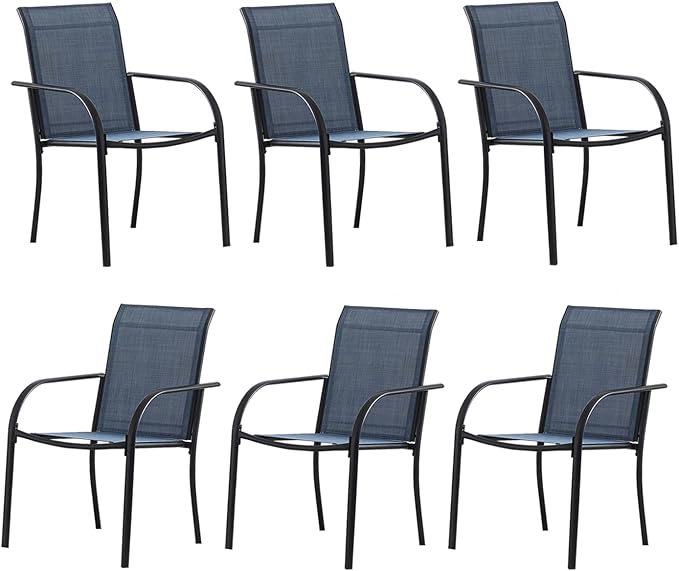 Outdoor Patio Dining Chairs Set of 6, Lightweight Stackable Patio Chairs with Curved Armrests & Wide Seat, Heavy Duty 300 lbs Capacity, Garden Chairs for Backyard, Deck, Poolside, Dark Blue