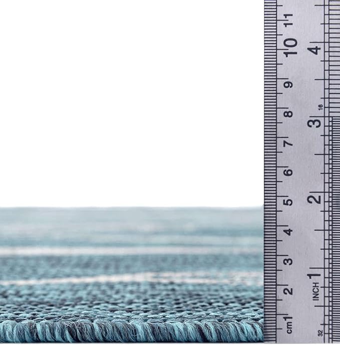 Unique Loom Outdoor Botanical Collection Area Rug - Leaf (10' 8" Square, Teal/ Ivory)