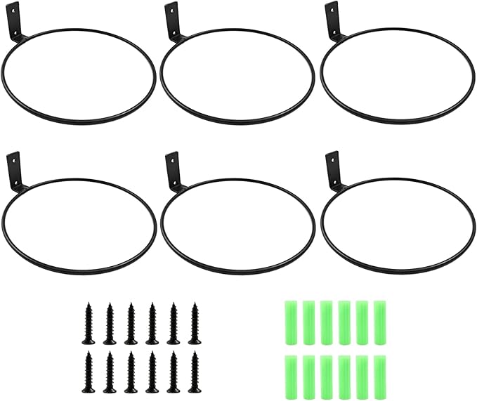 6 Pack 8 inch Flower Pot Holder Ring Wall Mounted, Metal Planter Hanger, Flower Pot Hangers, Matte Black Hanging Plant Holder for Home, Garden, Indoor, Outdoor