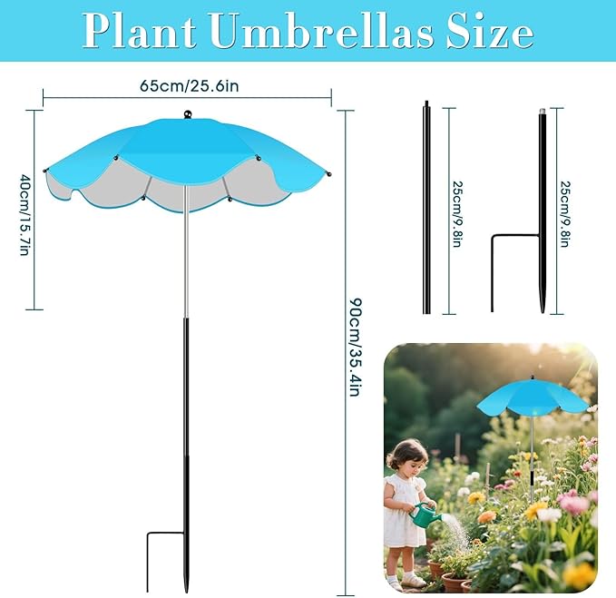 3 Pack Adjustable Plant Shades for Outdoor Plants, Larger Garden Umbrella Shade Covers for Plants, Sun Protection Umbrella for Potted Plants,Garden Bed,Flower Pot (Pink+Blue+Yellow)