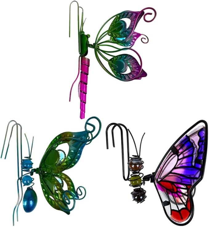 BESPORTBLE 3Pcs Butterfly Decorations for Flower Pots - Iron and Glass Hanging Butterfly Ornaments, Plant Pot Hanger Figurines, Garden Pendant Decor