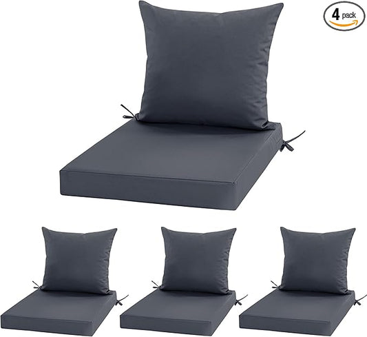 Outdoor Cushions for Patio Furniture, Waterproof Outdoor Chair Cushion w/Fade-Resistant, Removable & Machine-Washable Cover, 22x22 Inch, Deep Seat Sofa/Couch Pad Replacement – Set of 4, Dark Grey