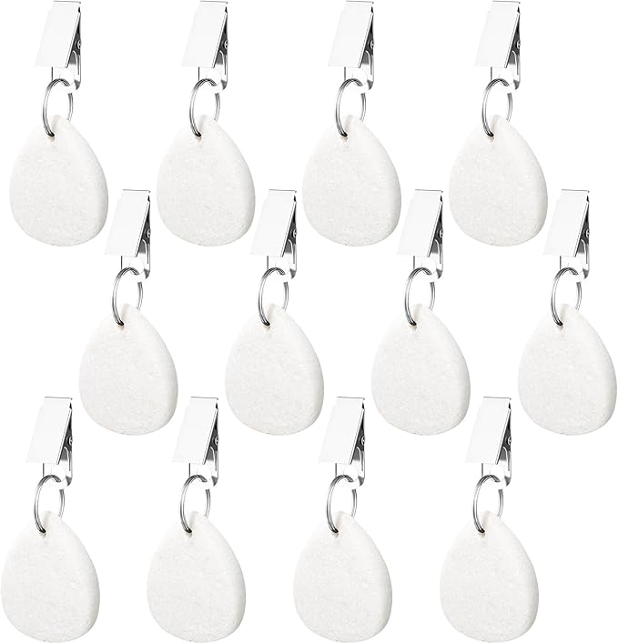 12 Pcs Tablecloth Weights Pendant Teardrop Shape Table Cover Weights with Metal Clips for Outdoor Picnic Garden Patio Party Camping Dinner Table Cover Decoration (White)