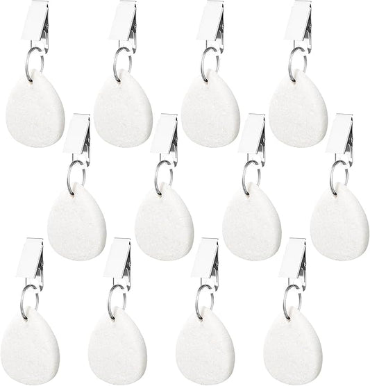 12 Pcs Tablecloth Weights Pendant Teardrop Shape Table Cover Weights with Metal Clips for Outdoor Picnic Garden Patio Party Camping Dinner Table Cover Decoration (White)