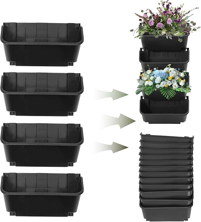 16 Pack Vertical Garden Planter,13 inch Wall Mounted Planter for Patio Indoor Outdoor Decor, Garden Self Watering Pot Balcony Plant Vegetable Fruit Herb Hanging Pocket Holder Flowerpot (Black)