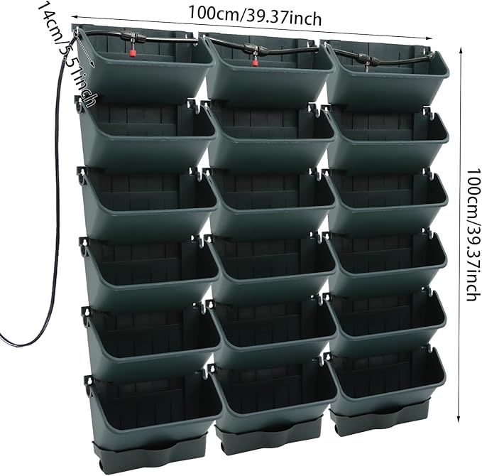 18 Pots Vertical Garden Planter, 6 Tiers Self-Watering Wall-Mounted Flower Pot Bags,Vertical Wall Planter w/Timer&18pcs Plant Pots, Hanging Planter Rack Balcony Planter for Herb (Green)