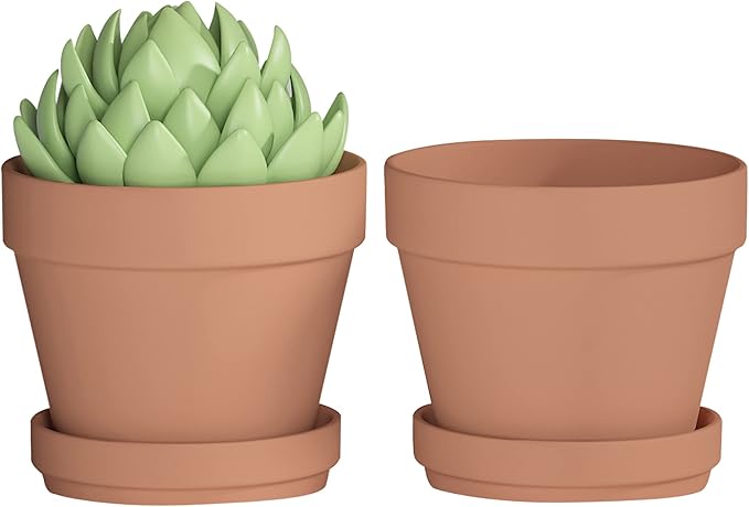 Fcacti 9 Inch Clay Pot for Plant with Saucer - 2 Pack Large Terra Cotta Plant Pot with Drainage Hole, Clay Planters Pot, Terracotta Pots for Indoor Outdoor Plant